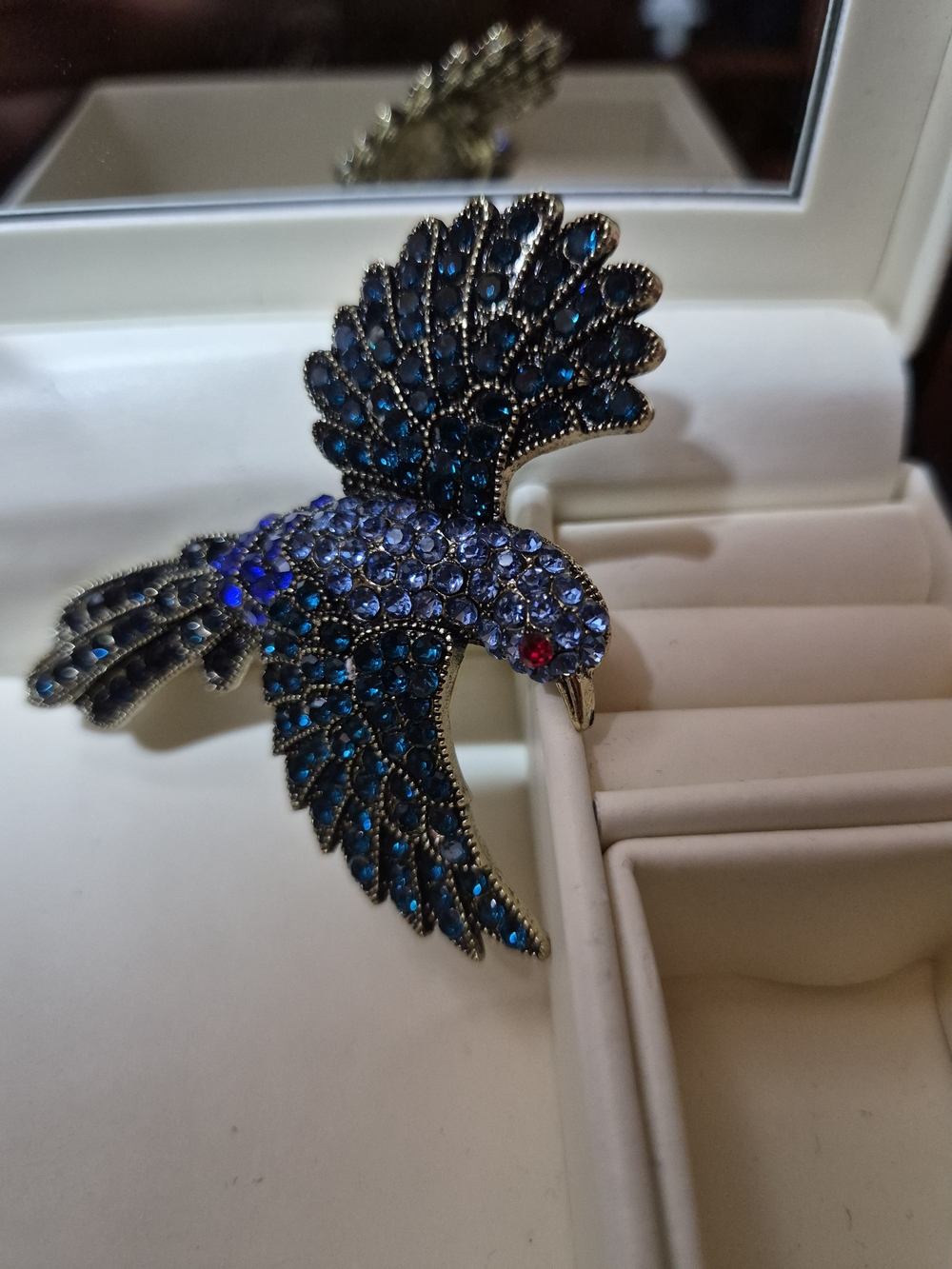Blue Crystal Bird Brooch Pin - Navy and Sapphire Sparkle